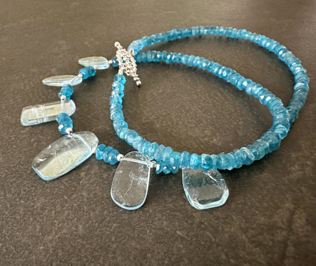 Blue Topaz Necklace, Topaz Slices, Apatite, Sterling Silver, Prairie Ice