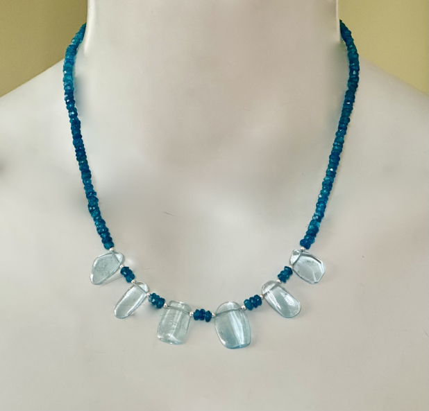 Blue Topaz Necklace, Topaz Slices, Apatite, Sterling Silver, Prairie Ice