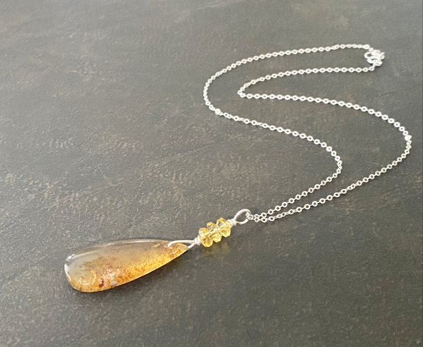 Amber Necklace, Natural Baltic Amber, Crystal, Sterling Silver