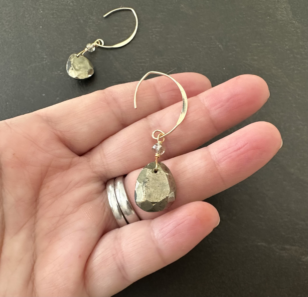 Silver Pyrite Earrings, Gold Filled, Dangle Earrings, Prairie Ice