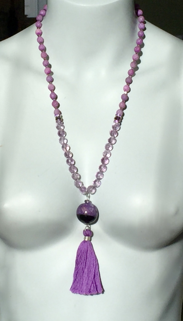 Tassel Necklace, Purple Stone, Jasper, Amethyst, Agate Druzy