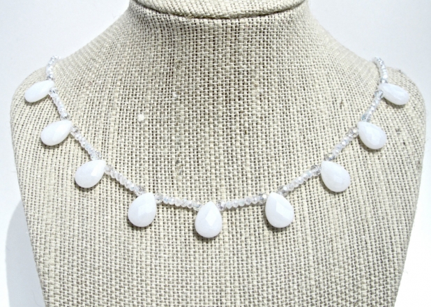 Clearance, Reduced 40%, White Jade Necklace, Teardrop Necklace, Natural Stone