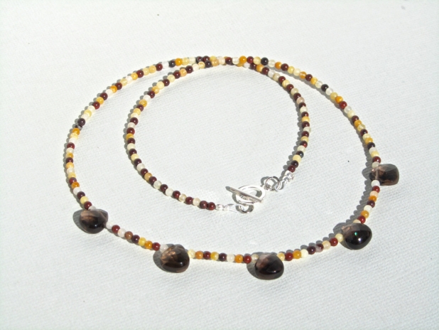 Smoky Quartz Necklace, Natural Quartz, Semi Precious, Mookaite, Sterling Silver