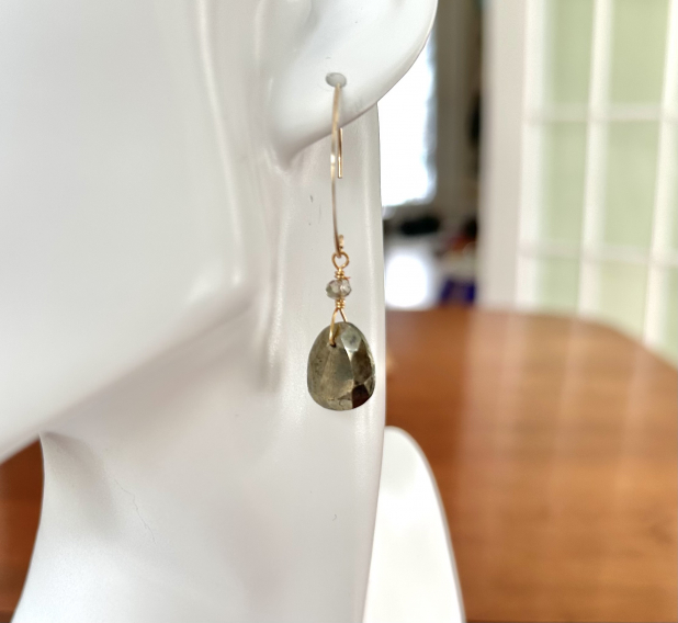 Silver Pyrite Earrings, Gold Filled, Dangle Earrings