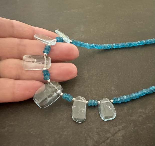 Blue Topaz Necklace, Topaz Slices, Apatite, Sterling Silver, Prairie Ice