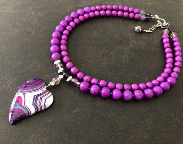 Purple Stone Necklace, Heart Pendant, Turquoise Necklace, Valentines Gift