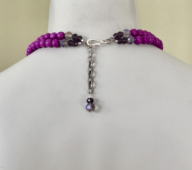 Purple Adjustable Heart Necklace, Agate Heart Pendant, Turquoise, Handmade