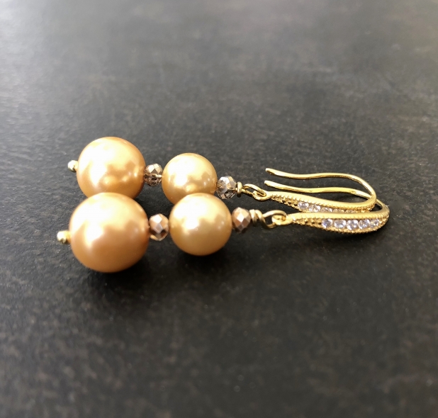 Gold Pearl Earrings, South Sea Shell Pearl, 18K Gold Vermeil