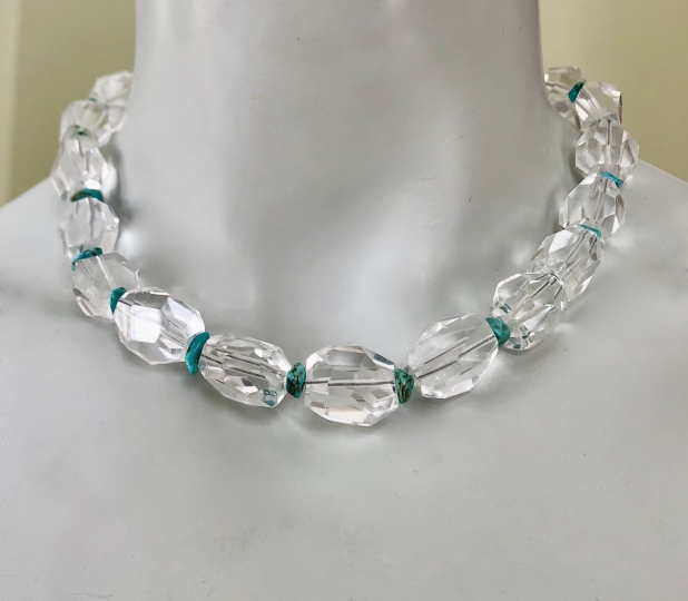 Crystal Nugget Necklace, Turquoise, Sterling Silver, Prairie Ice