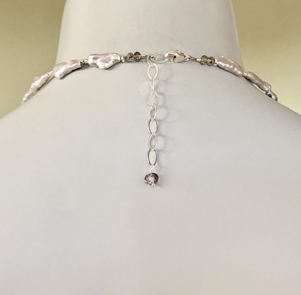 Stick Pearl Choker Silver Biwa Pearl, Handmade by Prairie Ice