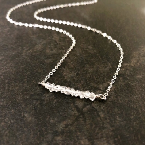Herkimer Diamond Bar Necklace, Sterling Silver, Handmade