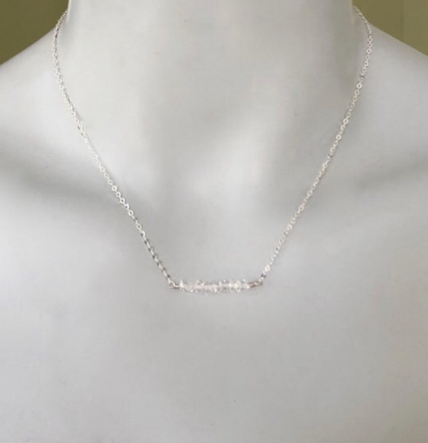 Herkimer Diamond Necklace, Bar Necklace, Sterling Silver, Gift Under 50