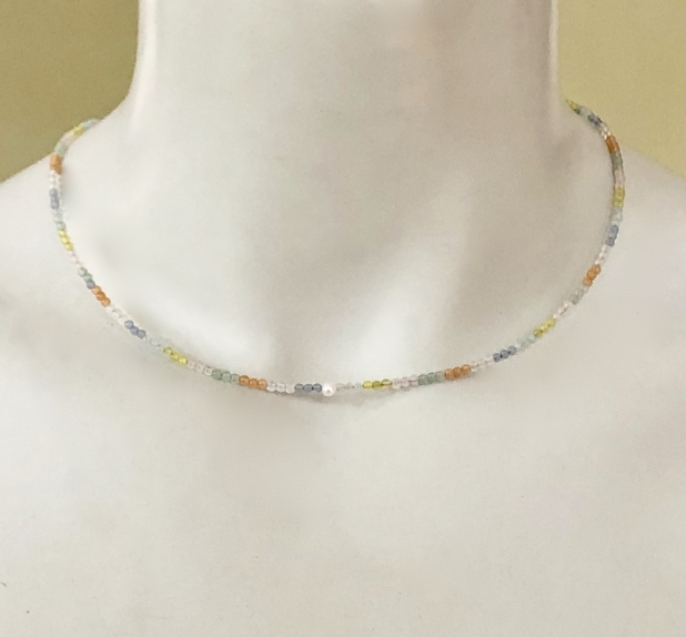 Dainty Necklace, Multi Gemstone Necklace, Freshwater Pearl, Sterling Silver