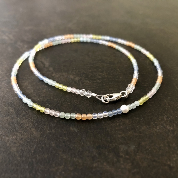 Dainty Gemstone Necklace, Pearl, Semi Precious, Sterling Silver, Prairie Ice