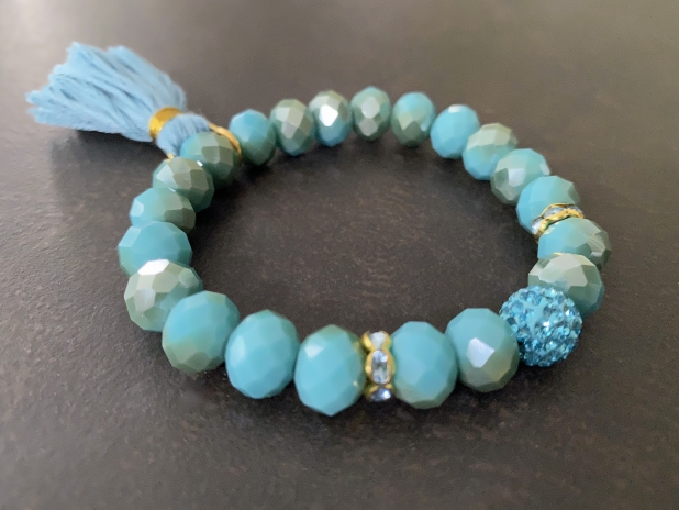 Stretch Bracelet Set, Blue Stone Bracelets, Turquoise Crystal, CZ Bracelets