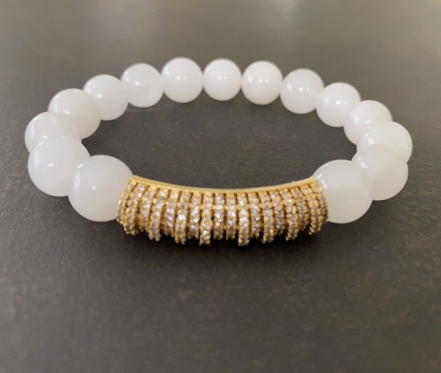 Stretch Bracelet Set, White Jade, CZ Bracelet, Prairie Ice Jewelry