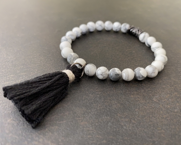 Boho Stacking Bracelet, Marble Jasper, Gunmetal CZ, Prairie Ice