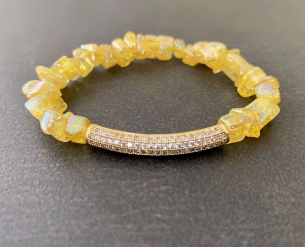 Jade Crystal Bracelets, Stretch Bracelets, 18k Gold Plated CZ