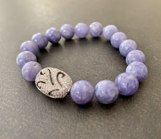 Lavender Bracelet, Angelite Bracelet, White Gold CZ, Stretch Bracelet