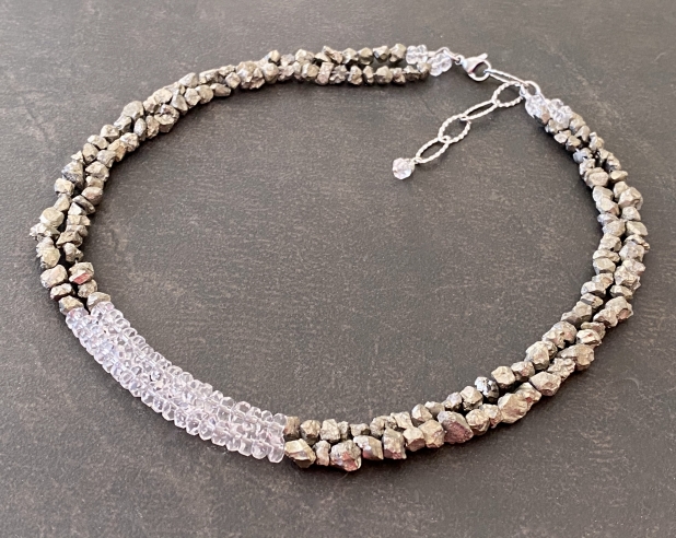 Stone Nugget Necklace, Pyrite and Crystal, Prairie Ice Jewelry
