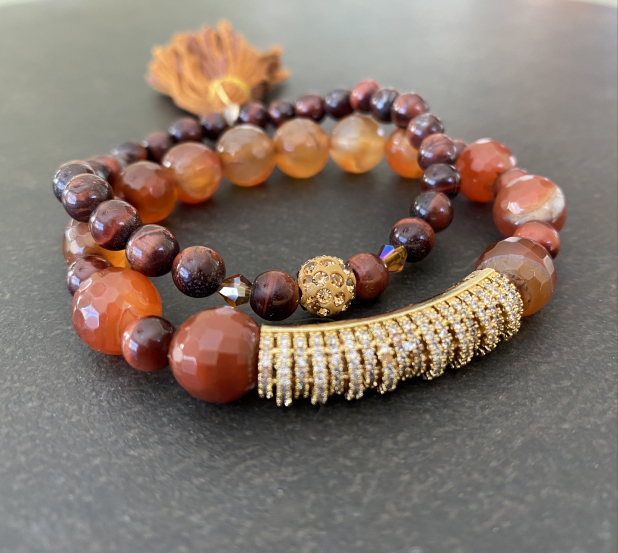 Red Stone Bracelets, Stretch Bracelets, Boho Stacking Bracelets