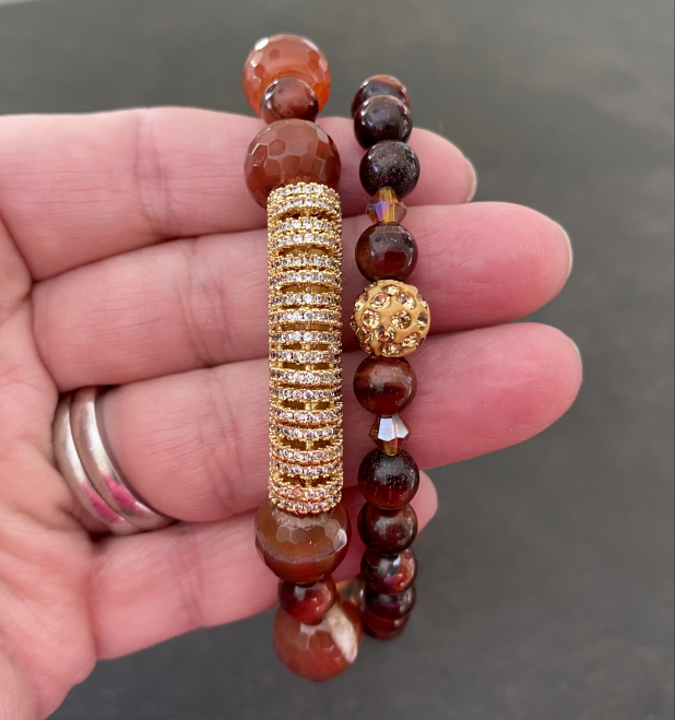 Stacking Bracelet Set, Natural Red Stone, CZ, Prairie Ice Jewelry
