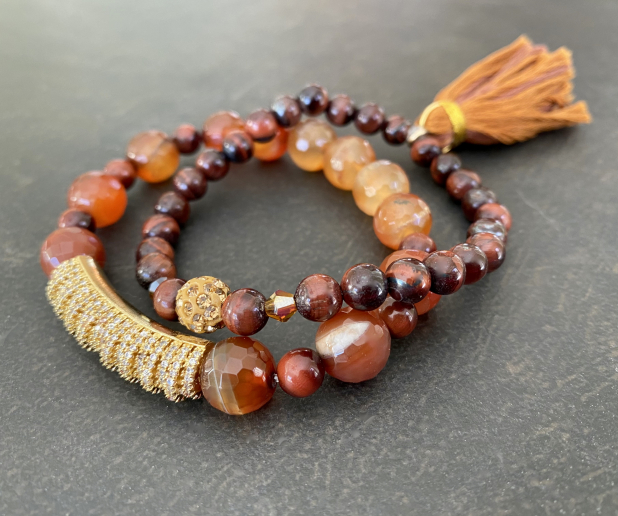 Red Stone Bracelets, Stretch Bracelets, Boho Stacking Bracelets