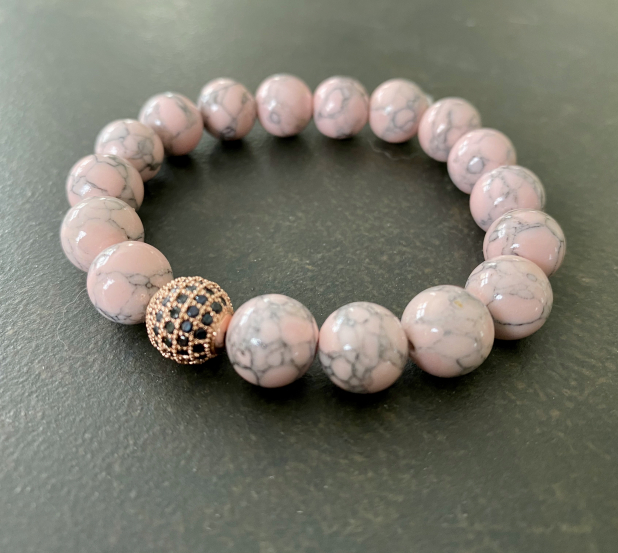 Stretch Bracelet, Pink Turquoise, Rose Gold CZ, Prairie Ice Jewelry