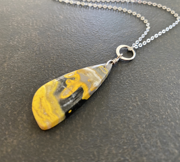 Orange Stone Necklace, Bumblebee Jasper, Sterling Silver, Layering Necklace