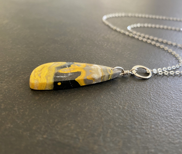 Orange Stone Necklace, Bumblebee Jasper, Sterling Silver, Layering Necklace