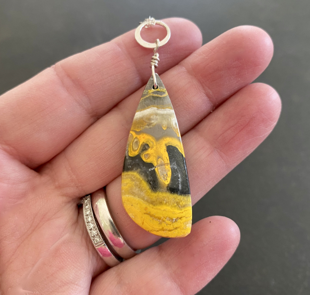 Bumblebee Jasper Pendant, Sterling Silver Chain, Prairie Ice Jewelry