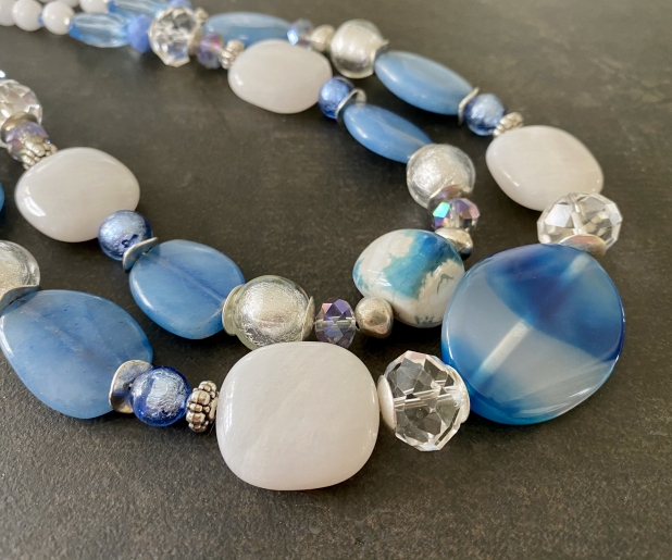 Blue and White Stone Necklace, Boho Jewelry, Handmade by Prairie Ice
