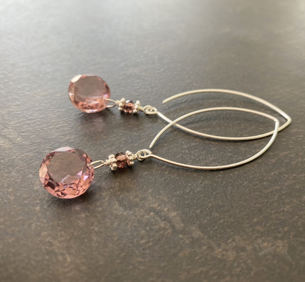 Purple Quartz Earrings, Sterling Silver, Long Dangle Earrings