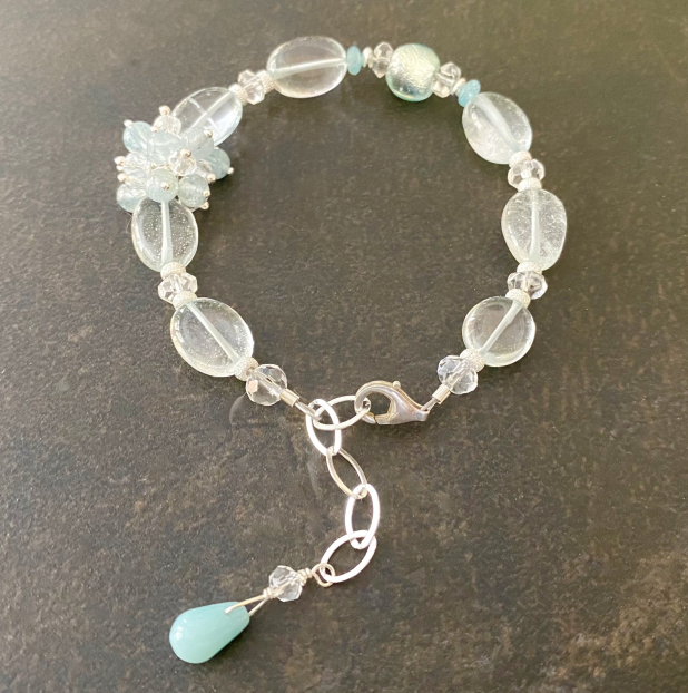 Sky Blue Aquamarine Bracelet, Sterling Silver, Handmade by Prairie Ice