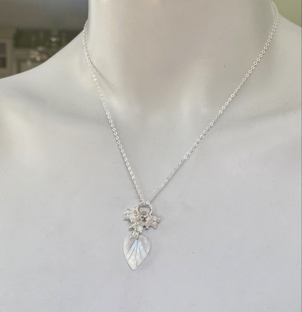 Rainbow Moonstone Aquamarine Necklace, Sterling Silver, Prairie Ice