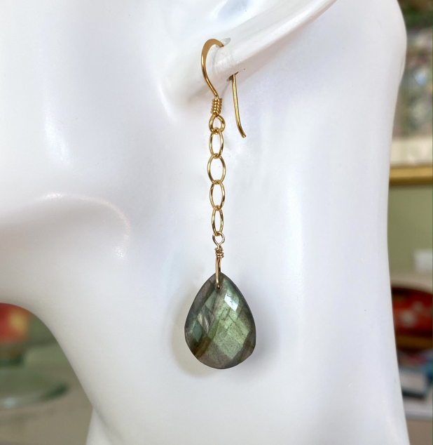 Labradorite Earrings, Chain Earrings, Gold Filled, Dangle Earrings, Prairie Ice