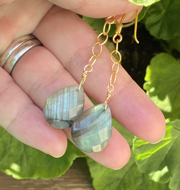 Labradorite Earrings, Chain Earrings, Gold Filled, Dangle Earrings, Prairie Ice