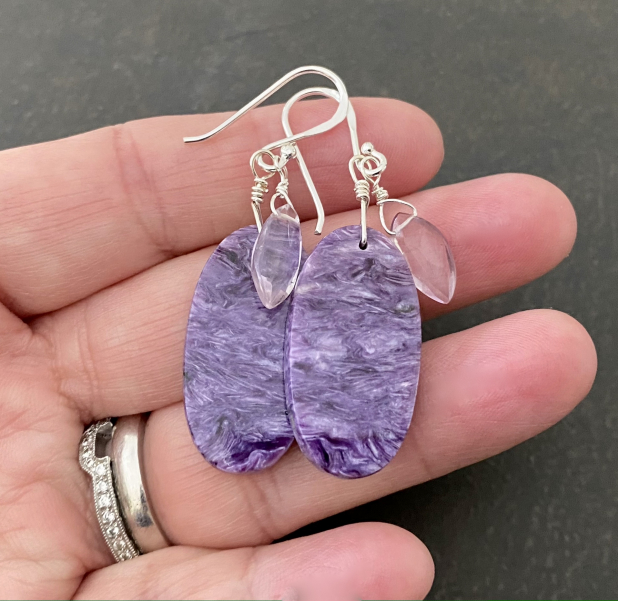 Natural Purple Stone Earrings, Sterling Silver, Prairie Ice Jewelry