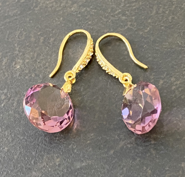 Purple Quartz Earrings, Gold Vermeil Ear Wires, Sparkly Dangle Earrings