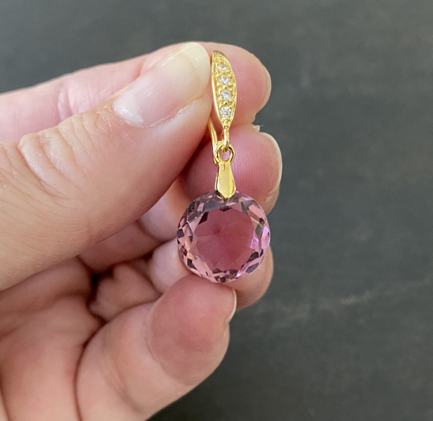 Amethyst Quartz Earrings, Gold Vermeil CZ, Dangle Earrings