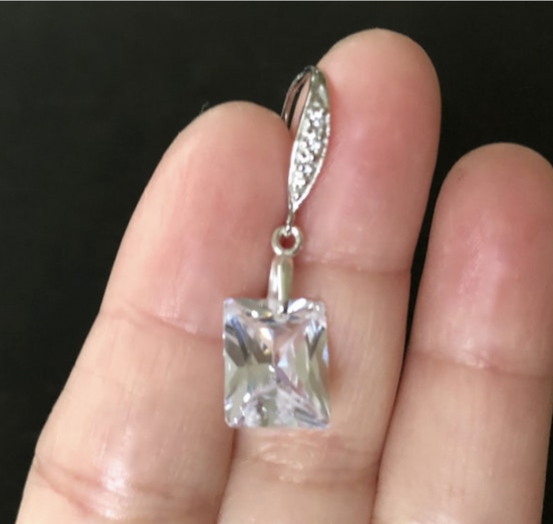 Bridal Earrings, CZ Rectangles, Radiant Cut, Sterling Silver Dangle
