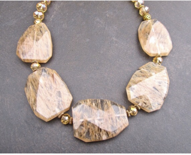 Chunky Quartz Necklace, Tourmilinated Quartz Statement Necklace