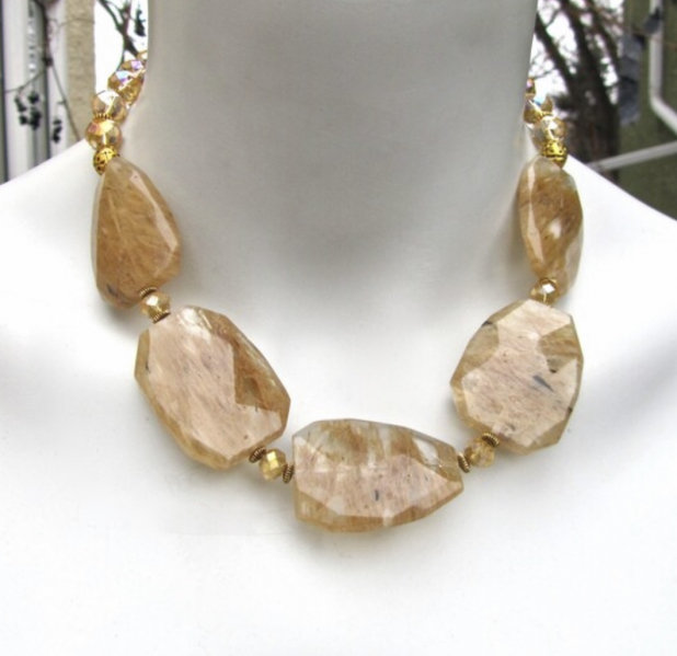 Chunky Quartz Necklace, Tourmilinated Quartz Statement Necklace