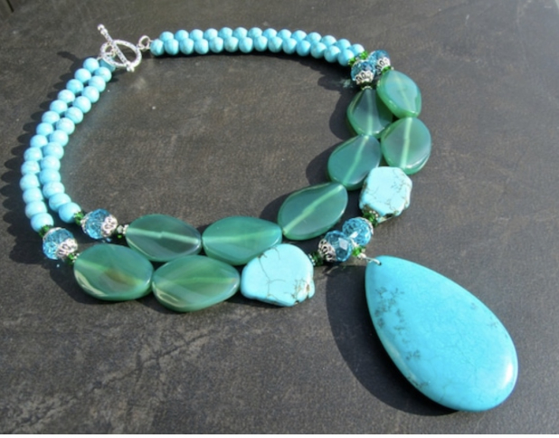 Boho Turquoise Necklace, Blue Turquoise, Green Agate, Prairie Ice Jewelry