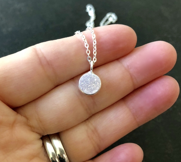 Titanium Druzy Necklace, Sterling Silver Bezel, Sterling Silver Chain, YOU PICK