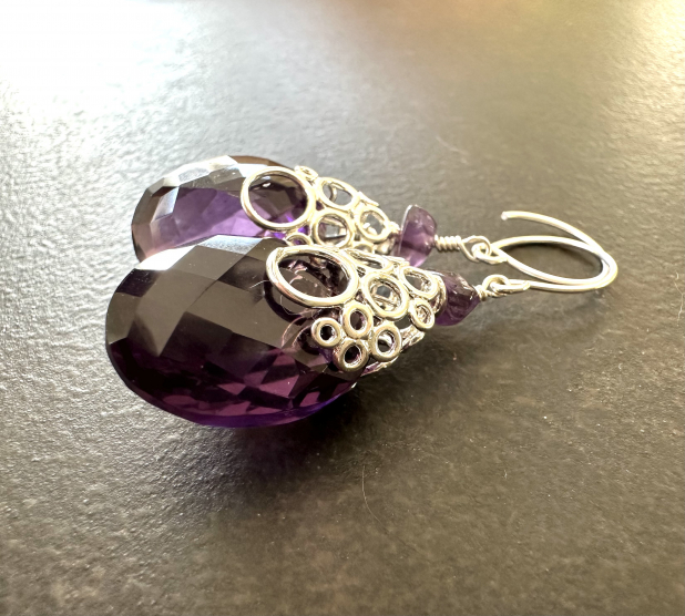 Amethyst Earrings, Sterling Silver Dangle, Prairie Ice Jewelry