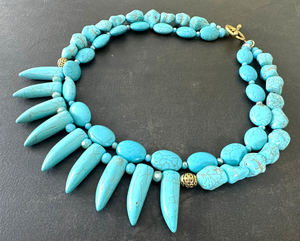 Turquoise Necklace, Big Bold Chunky, Handmade Jewelry, Prairie Ice