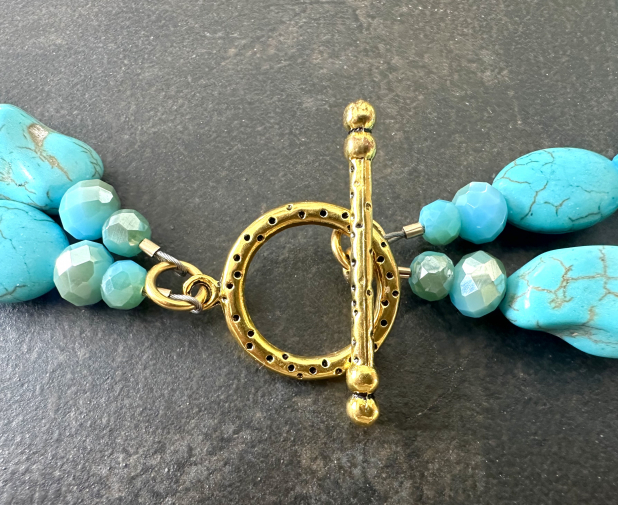 Boho Turquoise Necklace, Chunky Blue Stone, Made in Canada