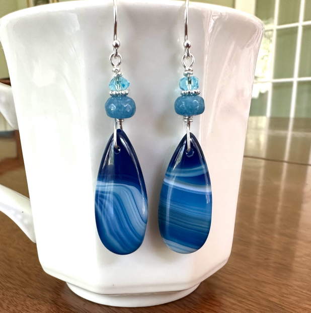 Blue Stone Earrings, Statement Earrings, Handmade by Prairie Ice