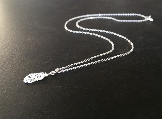 Silver Open Work Feather Necklace, Silver Feather Pendant